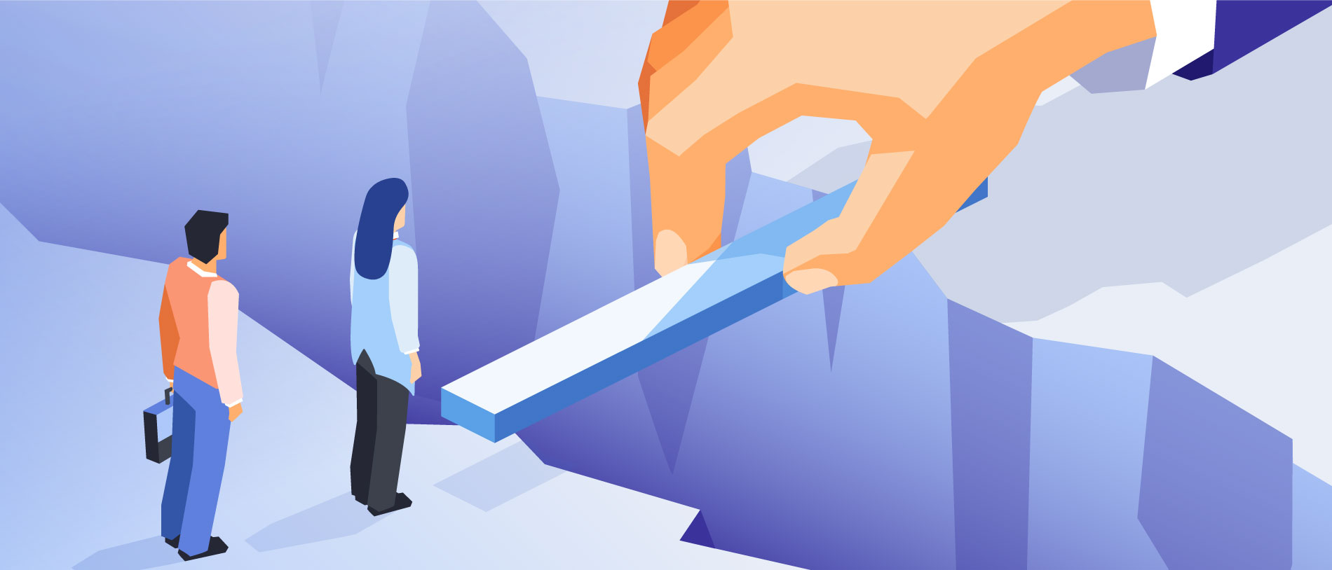 Personen überqueren eine Schlucht Personen überqueren eine Schlucht