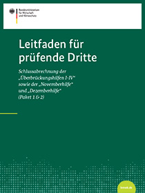 Cover der Publikation Schlussabrechnung der „Überbrückungshilfen I-III“ sowie der „Novemberhilfe“ und „Dezemberhilfe“ (Paket 1)