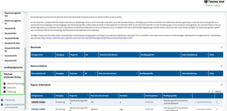 Wechsel der oder des prüfenden Dritten Wechsel der oder des prüfenden Dritten