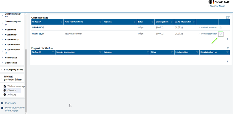 Wechsel abbrechen Wechsel abbrechen