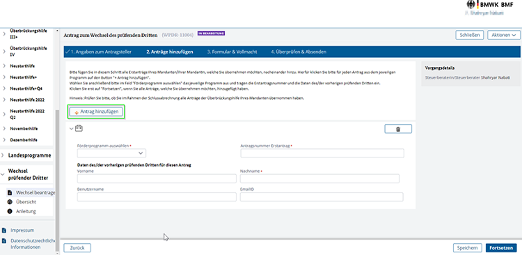 Antrag hinzufügen Antrag hinzufügen