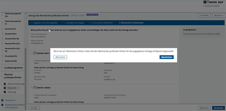 Wechsel der oder des prüfenden Dritten Wechsel der oder des prüfenden Dritten